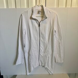 Mind Set by XCVI White Full Zip Jacket Stand Collar Ruched Women's L
